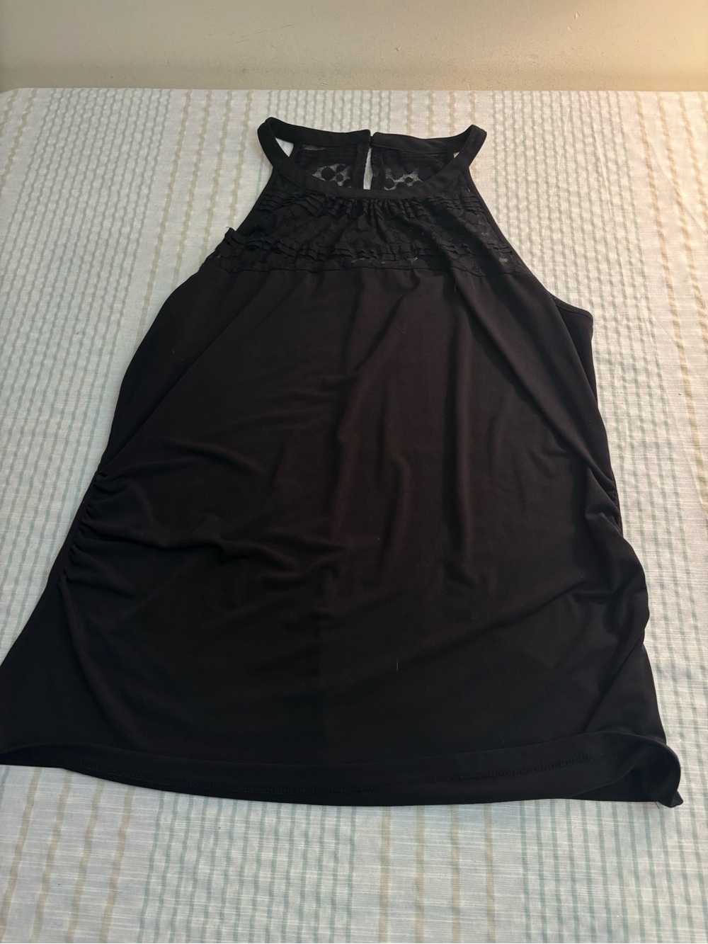 New York & Company Black Lace Yoke Halter Tank